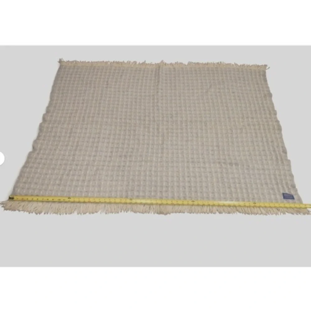 Vintage Pendleton 100% Virgin Wool Throw‎ Blanket Blue Ivory Fringe Made USA